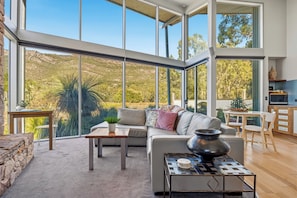 Luxury Chalet (Bushland Luxury Couples Retreat) | Living area | Flat-screen TV, fireplace, DVD player - Bushland (Halls Gap)
