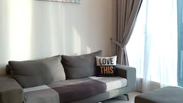 40-inch flat-screen TV with cable channels, TV