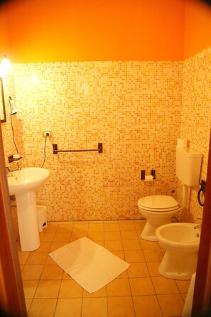 Shower, free toiletries, hair dryer, bidet