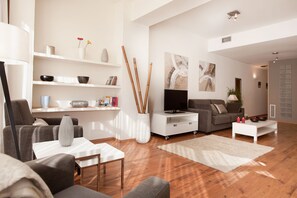 Televisie, een dvd-speler, boeken en een stereo