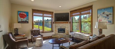 スマートテレビ、暖炉、DVD プレーヤー、書庫