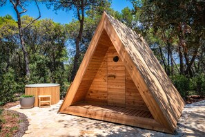 Un sauna, una bañera de hidromasaje, masajes