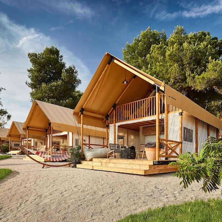Premium Safari Loft Tent, 2 Bedrooms (2+2) | In-room safe, desk, laptop workspace, free WiFi. Arena One 99 Glamping
