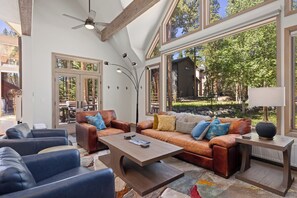 Smart TV, fireplace, video games, DVD player