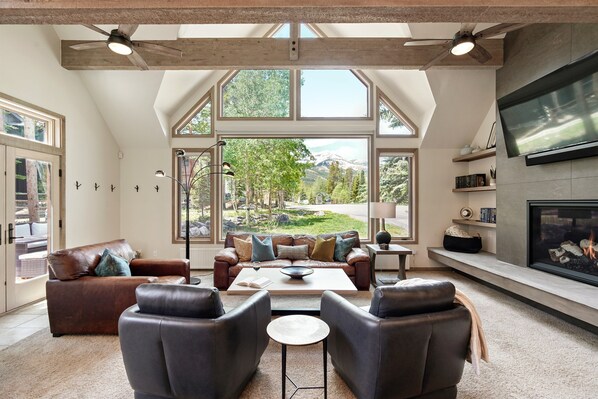 Smart TV, fireplace, video games, DVD player