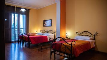 Desk, laptop workspace, blackout drapes, soundproofing