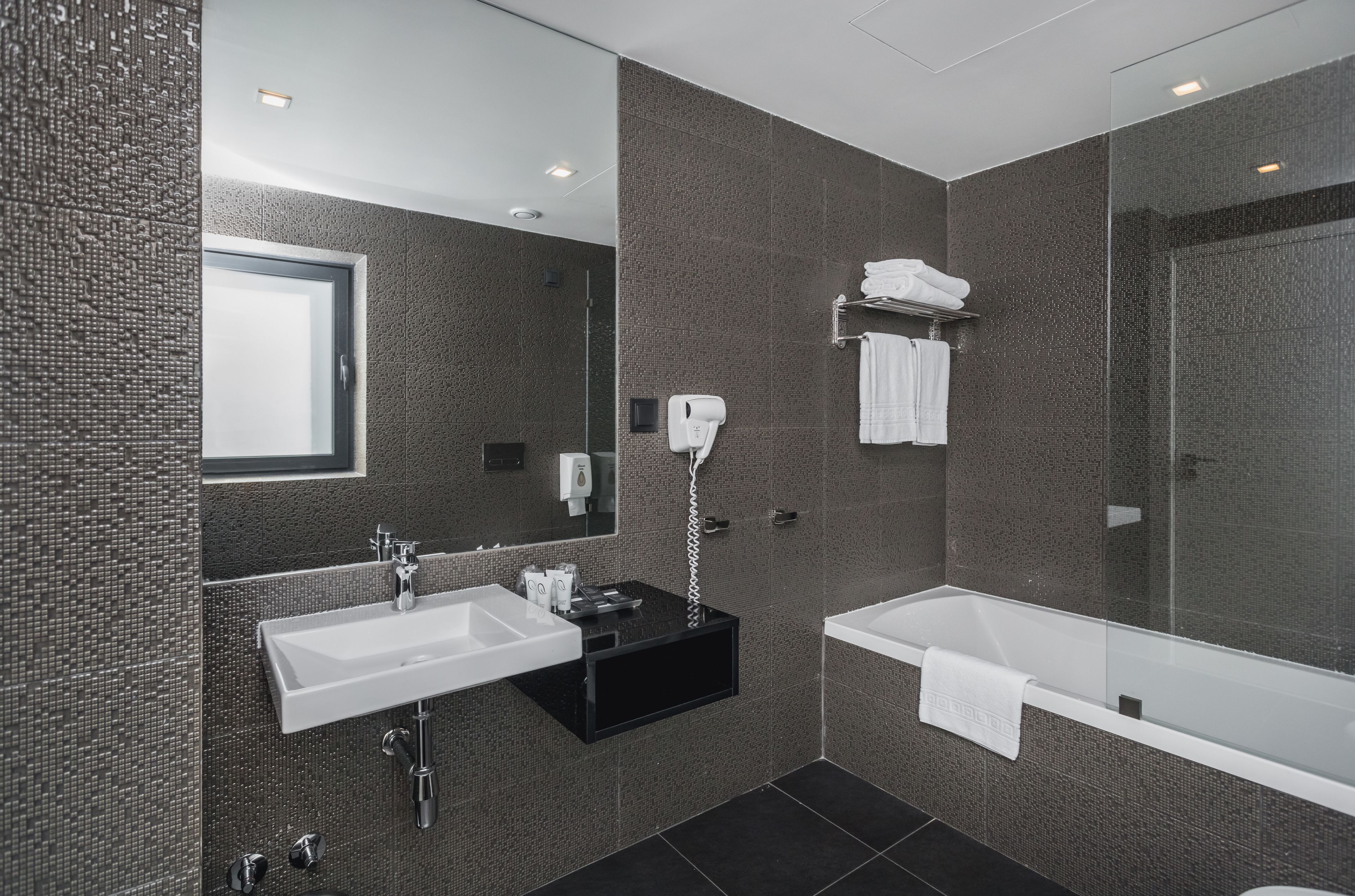 free toiletries, hair dryer, towels, soap