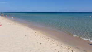 Nära stranden och solstolar