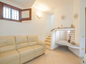 Älytelevisio, takka, DVD-soitin, kirjoja