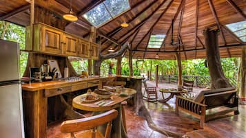 Exclusive Tree House, 2 Bedrooms, Hot Tub, Garden View | Private kitchen | Fridge, stovetop, coffee/tea maker, cookware/dishes/utensils