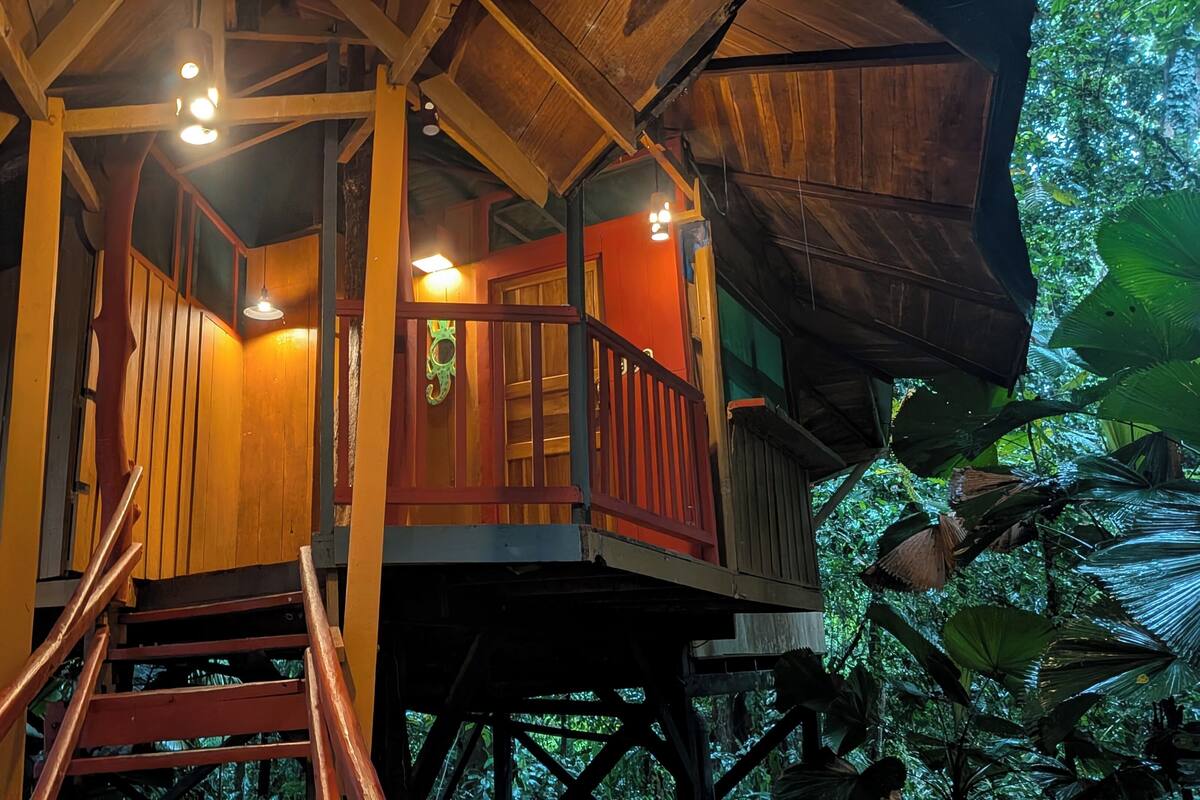 Exclusieve boomhut, 2 slaapkamers, bubbelbad, uitzicht op tuin | Luxe beddengoed, een kluis op de kamer, gratis wifi