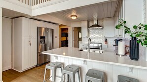 House, 3 Bedrooms | Private kitchen | Coffee/tea maker, full-sized fridge, microwave, oven - Roomy Chalet-Style Beachfront Condo with Private Beach Access by RedAwning (Fernandina Beach)