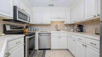 Fridge, microwave, oven, dishwasher