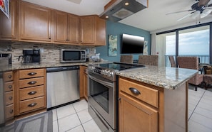 Fridge, microwave, oven, dishwasher