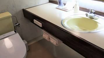 Combined shower/tub, free toiletries, hair dryer, bathrobes