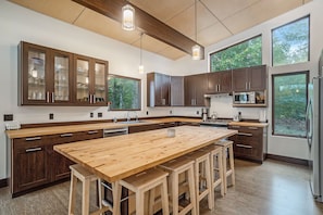 Fridge, microwave, oven, stovetop - Modern Luxury Home with Private Lk MI Frontage (Manistee)