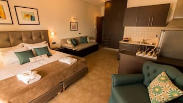 Pillow-top beds, desk, blackout curtains