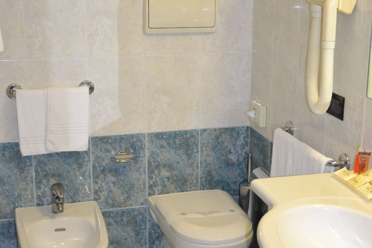 deep-soaking bathtub, free toiletries, hair dryer, bidet