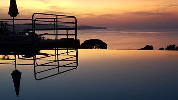 Seasonal outdoor pool, pool umbrellas, sun loungers