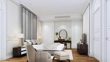 Bộ đồ giường cao cấp, minibar, két bảo mật tại phòng, bàn