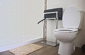 Dusche, Haartrockner, Handtücher, Toilettenpapier