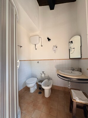 Shower, free toiletries, hair dryer, bidet