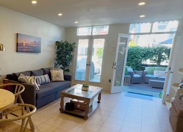 TV, DVD player, books, video library