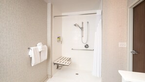 A modern bathroom with a walk-in shower, a toilet, and a sink. - Holiday Inn Express and Suites Kalamazoo West by IHG (Kalamazoo)