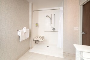 A modern bathroom with a walk-in shower, a toilet, and a sink. - Holiday Inn Express and Suites Kalamazoo West by IHG (Kalamazoo)
