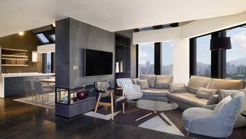 Penthouse, 1 King Bed, City View (Balcony) | Living area | LCD TV