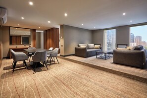 Skyloft Superior Two-Bedroom Suite | Living area | 40-inch LED TV with cable channels, TV, MP3 dock - Sky Loft Hotel by Rixwell (Kyiv)