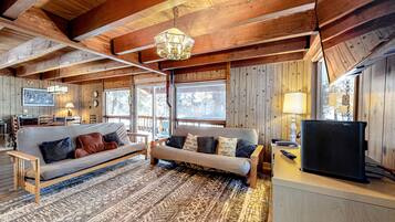 Télévision, cheminée, lecteur de DVD, vidéothÚque