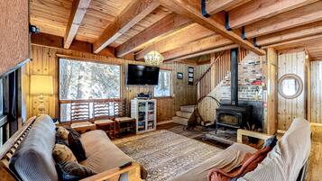 TV, fireplace, DVD player, video library