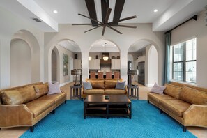 TV, video-game console, DVD player, foosball