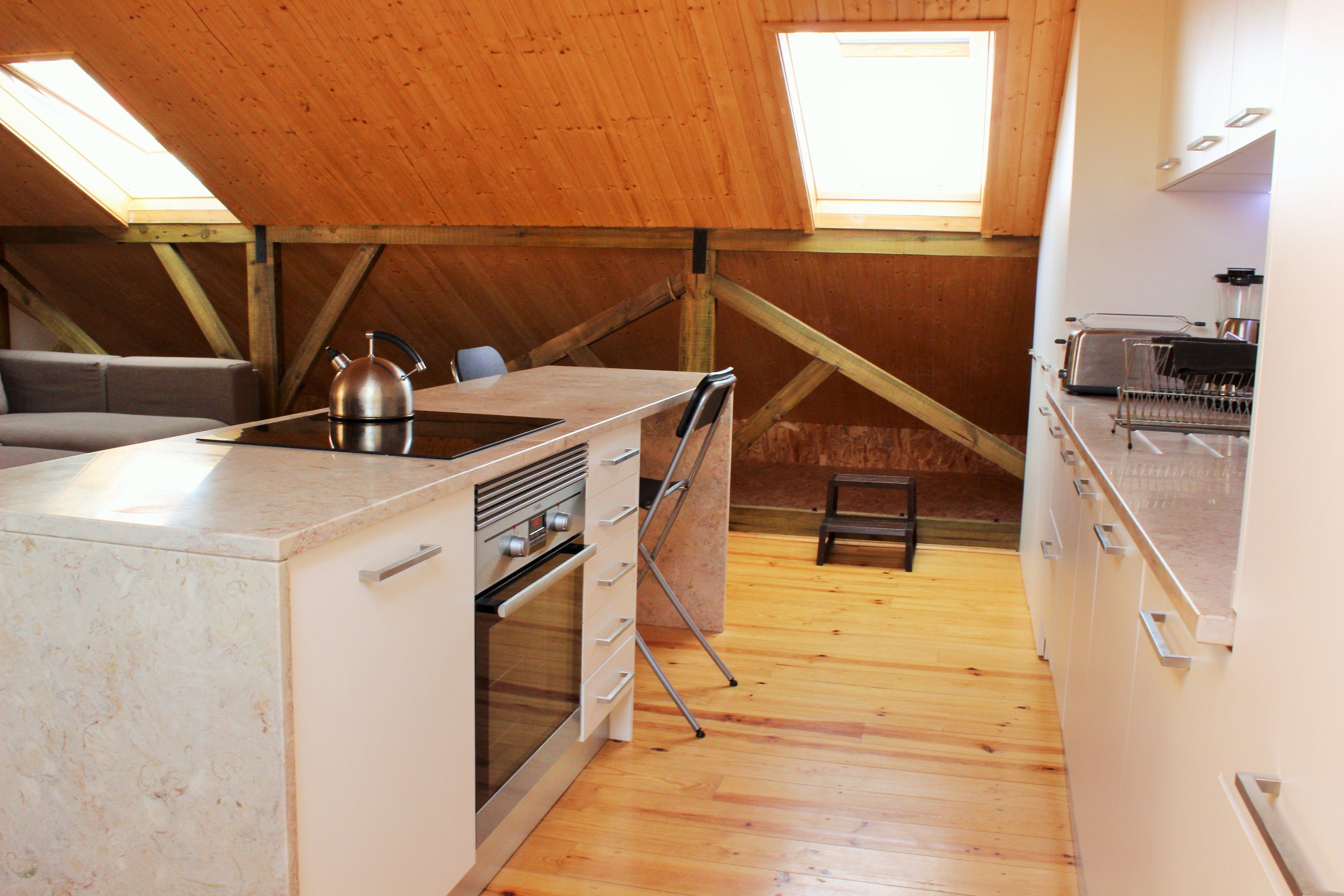 city loft, 2 double beds, kitchen | private kitchen | fridge, microwave, oven, stovetop