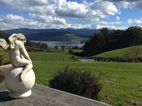 View from deck across Huon River to Hartz Ranges