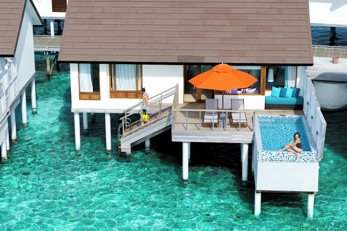 Water Villa with Pool | 1 dormitorio, sábanas de algodón egipcio, ropa de cama de alta calidad