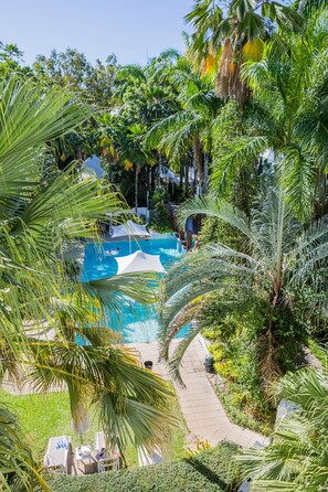 Outdoor pool, sun loungers