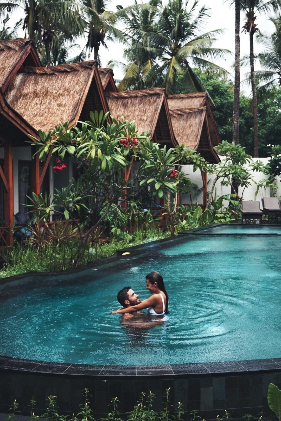 outdoor pool, pool loungers