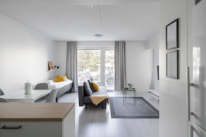 Apartamento estándar, 1 habitación, sauna | Zona de estar | Televisión de pantalla plana de 39 pulgadas con canales por cable