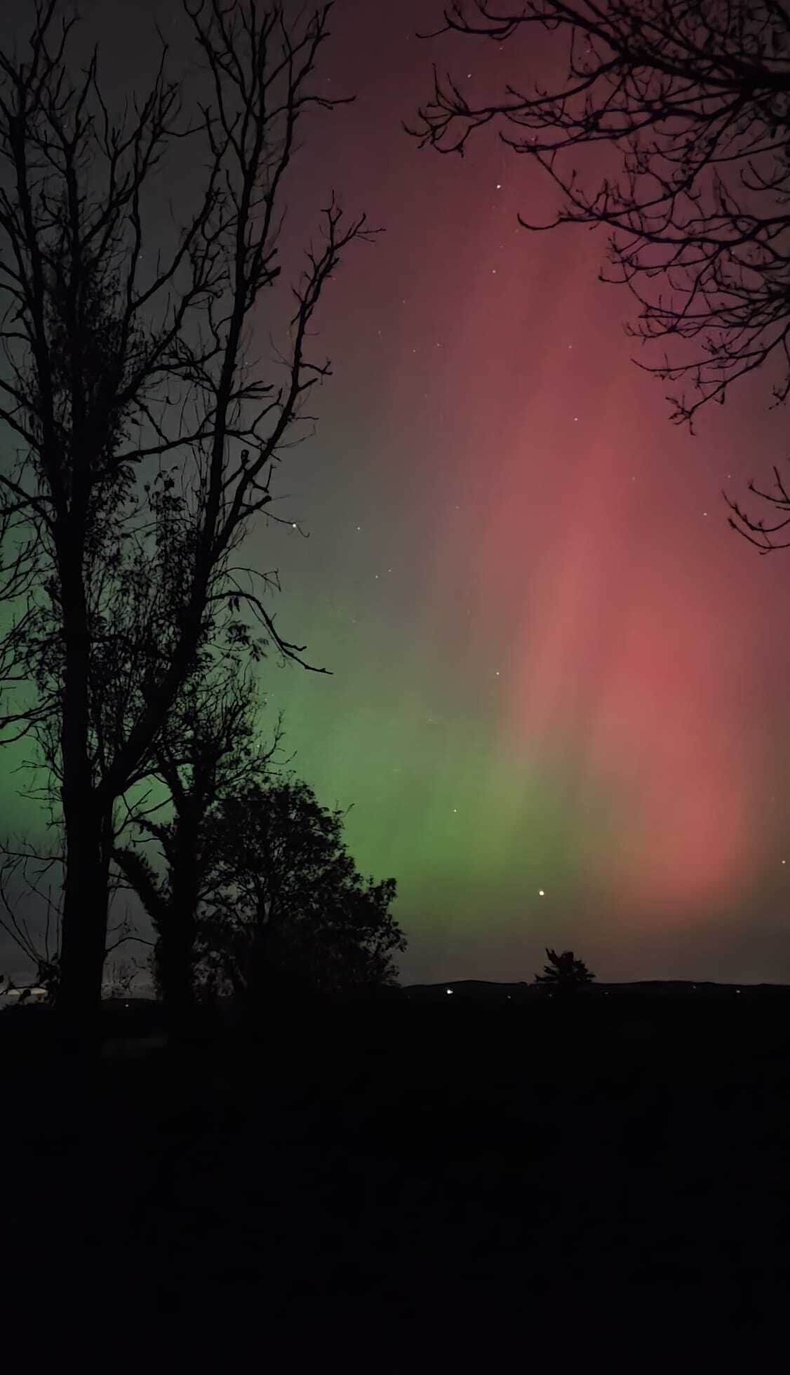 A night sky with the aurora borealis.