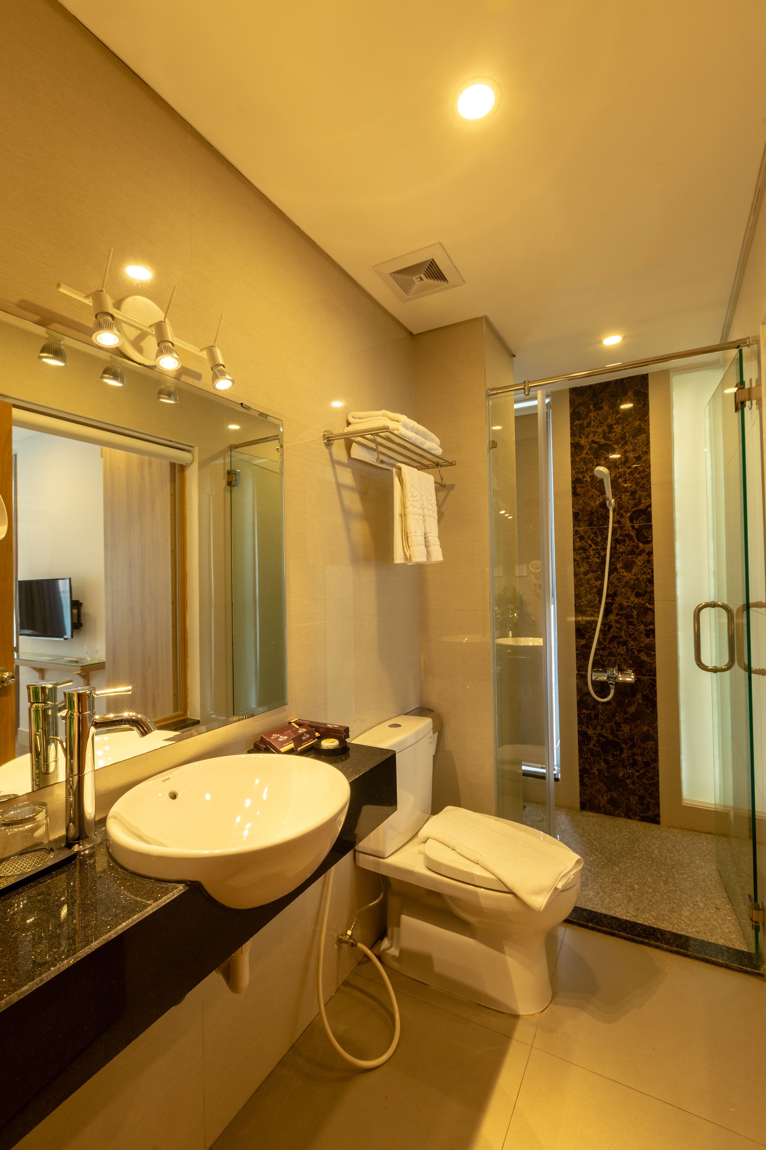 grand double room, 1 king bed, city view | bathroom | shower, free toiletries, hair dryer, slippers