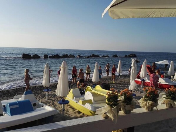 On the beach, scuba diving