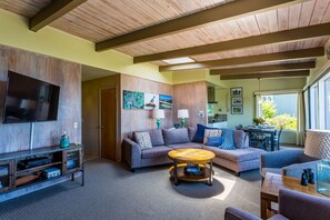 Televisión, chimenea, reproductor de DVD y futbolito 