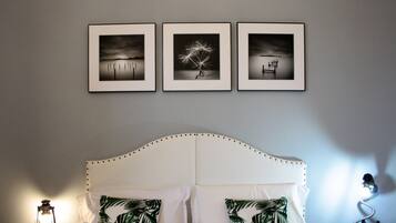 Desk, laptop workspace, blackout drapes, iron/ironing board