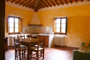 Enjoy meals in this cozy kitchen with a stove, sink, and dining table.