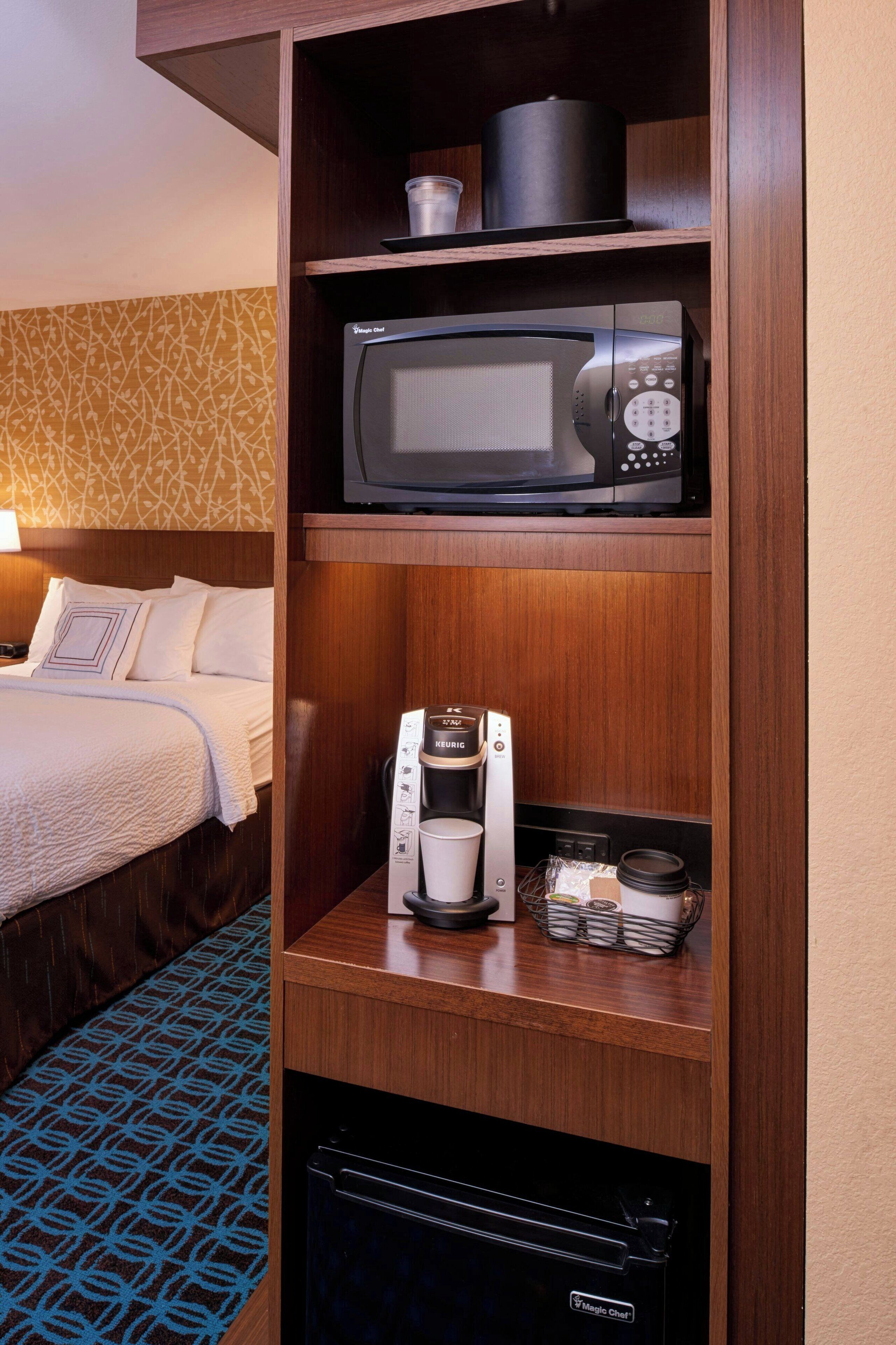 hypo-allergenic bedding, desk, blackout curtains, iron/ironing board