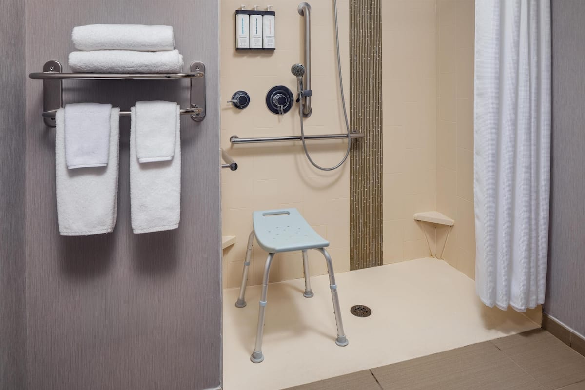 Room, 1 King Bed with Sofa bed, Accessible (Ada W/ Shower) | Bathroom | Shower, free toiletries, hair dryer, towels