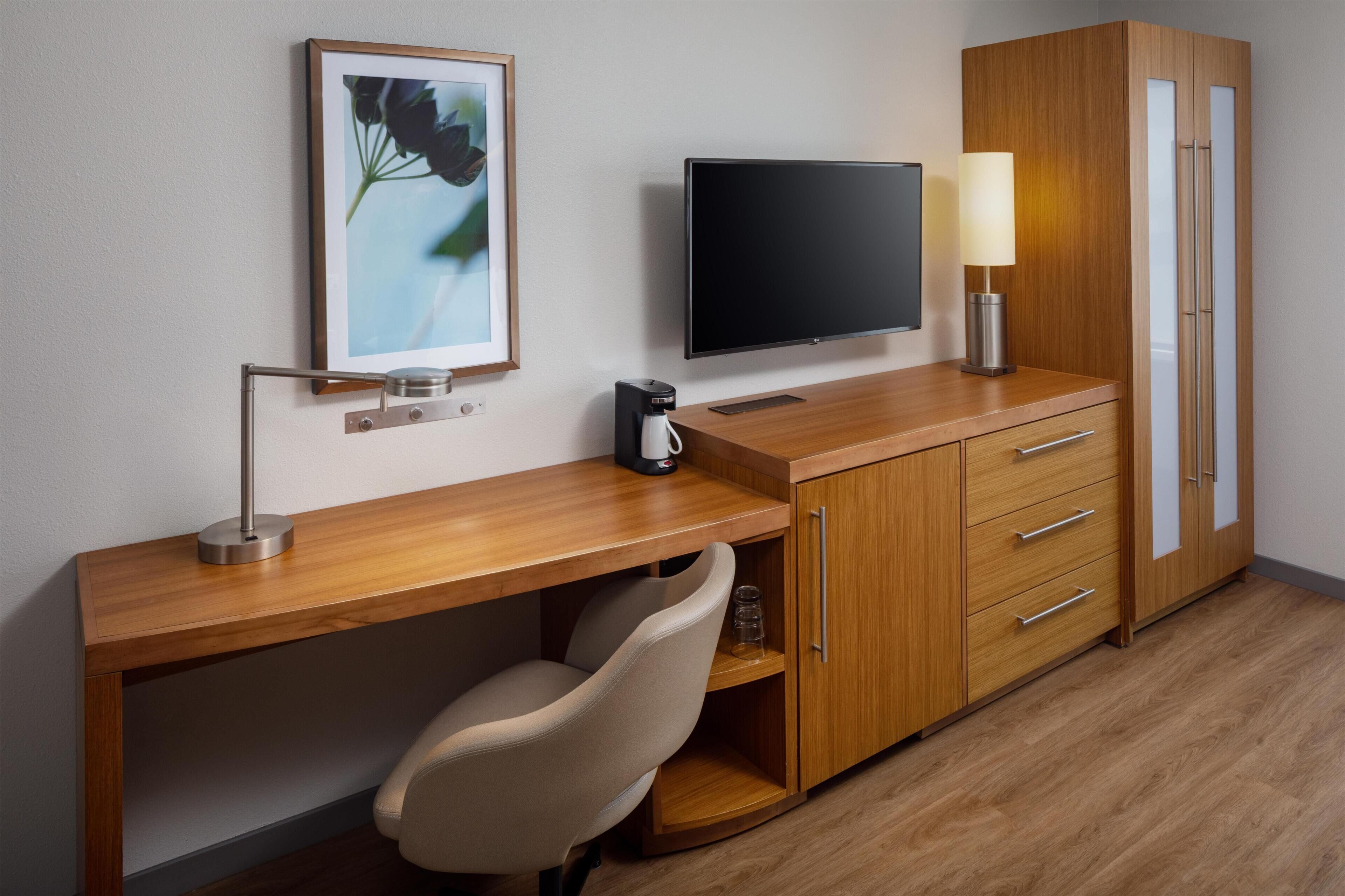 Desk, blackout drapes, iron/ironing board, WiFi (free)
