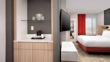 Premium bedding, desk, blackout curtains, iron/ironing board